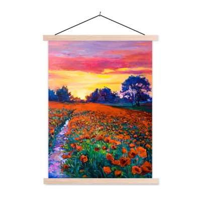 Produktbild von MuchoWow® Textilposter Malerei - Natur - Blumen - Ölfarbe 40x53 cm mit holzfarbenen Rahmen - Schlafzimmer