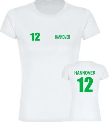 Produktbild von multifanshop Damen T-Shirt - Hannover - Trikot Nummer 12, weiß, Größe L