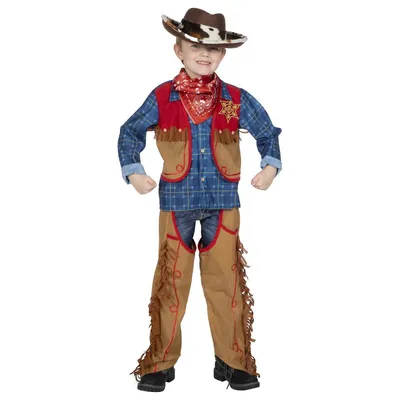 Produktbild von Kinder Cowboy Kostüm (Hemd mit Weste, Chaps und Halstuch) Größe: 116 (4-5 Jahre)