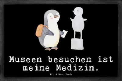 Produktbild von Mr. & Mrs. Panda Fußabtreter Pinguin Museum besuchen 40 x 60 cm - Schwarz - Geschenk, Haustürmatte, Gummimatte, bodenmatte, fußmatte, Fussmatte, Schmutzfangmatte, Museen