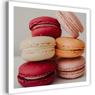 Produktbild von Leinwandbild leckere macarons 50x50 cm Feeby rosa wandbild bereit zum aufhängen