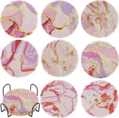Productafbeelding van Diamantschilderdoekonderlagen - antislip - 6 stuks - oceaanroze - marmerlook