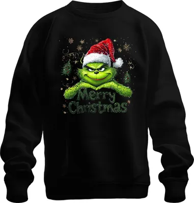 Produktbild von Grinch Merry Christmas Weihnachten Santa Hat Schneeflocke Geschenk Uni Sweatshirt Pullover, Schwarz, 3XL