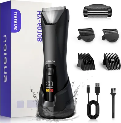 Produktbild von Elektrischer Intimrasierer für Männer IPX7, 2-in-1 Bodygroomer mit Keramikklinge, LED-Licht, 4 Aufsätzen, Nass/Trocken, leiser 6500 U/min Motor, USB-C