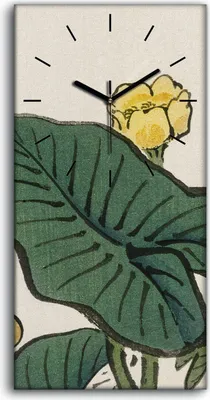 Produktbild von Wohnzimmer-Bild Leinwand Uhr 30x60 Malerei Asiatische Blumen Blätter Kunst - schwarze Hände