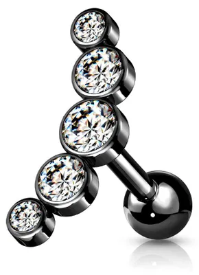 Produktbild von Helix Piercing „5 Kristalle gebogen“ Schwarz/Klar