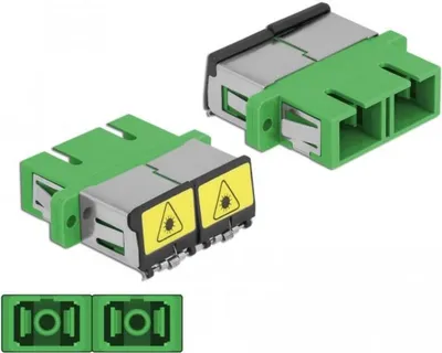 Produktbild von Delock LWL Kupplung mit Laserschutzklappe SC Duplex Buchse zu SC Duplex Buchse Singlemode grün