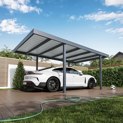 Produktbild von Weide Metta Stahl Carport – freistehend mit Pultdach | 3,2 x 5,5 m | Anthrazit