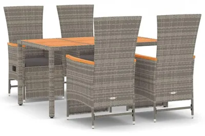 Produktbild von vidaXL 5-tlg. Garten-Essgruppe mit Kissen Grau Poly Rattan