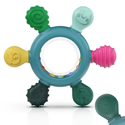 Image de Anneau de dentition pour bébé en silicone avec hochet, sans BPA, pour les bébés de 3 à 12 mois