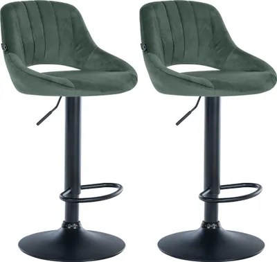 Produktbild von 2er Set Barhocker SEGAD - Samt Grün 47x48x85 cm Schwarz | Barstuhl Mit Lehne Tresenhocker Tresenstuhl Kneipenhocker Kneipenstuhl