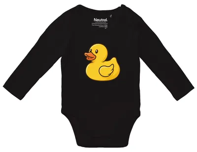 Produktbild von Huuraa Baby Body Quietscheente Gummiente Badeente 80 Black Baumwolle Fairtrade Langarmbody Geschenkidee