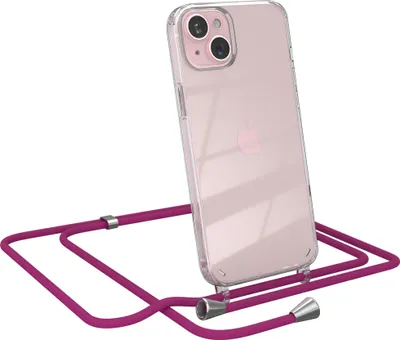 Produktbild von EAZY CASE Handykette kompatibel mit Apple iPhone 15 Plus, Handyhülle mit Umhängeband, Handykordel, Schutzhülle Clear, Band in Rosa