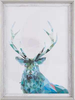 Produktbild von BELIANI Wanddekoration Blau Hirschmotiv rechteckig Bild mit Rahmen 30 x 40 cm Kinderzimmer Schlafzimmer Wohnzimmer Wandbild Dekoration