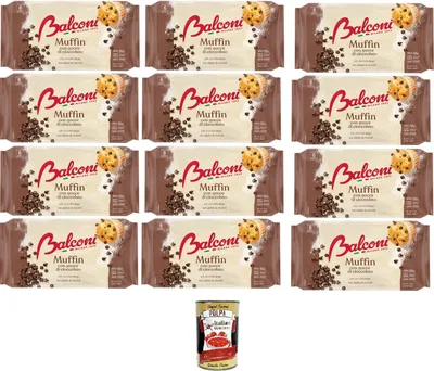 Produktbild von Balconi Muffin Con gocce di Cioccolato Muffins mit Schokoladenstückchen 12x 240gr + Italian Gourmet Polpa 400g