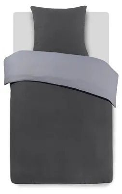 Immagine prodotto di TRANKIELO® - Set di lenzuola con copripiumino in flanella, 140 x 200 cm - 100% cotone flanellato - reversibile - grigio