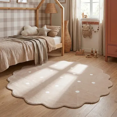 Zdjęcie produktu dla Volero - Dywan okrągły dziecięcy - Cloudy Dots Beżowy - Ø 140 cm