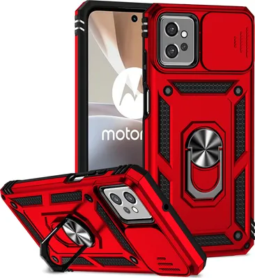 Produktbild von Moto G32 Hülle mit Schiebe Kamera Schutz und Ringhalter Ständer Robust Rüstung Schutzhülle für Motorola Moto G32 Rot