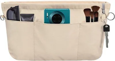 Zdjęcie produktu dla Nylonowy organizer do torebki, beżowy, średni rozmiar