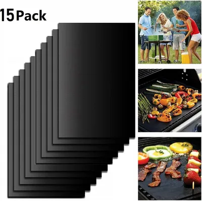 Produktbild von 15er Set BBQ Grillmatte aus Teflon Antihaft Grillmatten zum Grillen Backen BBQ bis 500°F