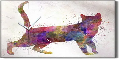 Produktbild von Wanduhr Bürouhr Leinwand Bild 60x30 Gemälde Abstrakte Kunst Tier Katze - weiße Hände