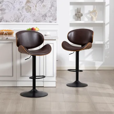 Produktbild von okwish Barhocker Drehbar 2er Set Höhenverstellbar Ergonomische Rückenlehne mit Fußstütze Für Kücheninsel und Bartheke Kunstleder Braun