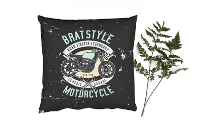 Produktbild von MuchoWow® Zierkissen Sofakissen Wohnzimmer Dekokissen 50x50 cm Mancave - Motorrad - Retro - Zeichnung - Komfort - Sofakissen