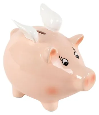 Keramik-Spardose Schweinchen mit Flügeln, 16,5x11,5x15 cm, Rosa