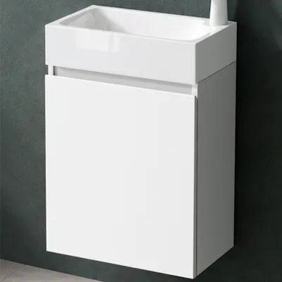 Produktbild von Mai & Mai Badmöbelset Badezimmermöbel bestehend aus Waschbecken und Waschbeckenunterschrank in Weiß matt, BTH: 46x26x63cm Pisa02