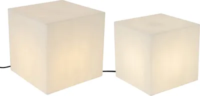Produktbild von QAZQA - Modern Set aus 2 Außen-Stehleuchte I Stehlampe I Standleuchte I Lampe I Leuchten weiß 30 und 38 cm quadratisch IP44 - Nura I Außenbeleuchtung - Kunststoff Quadratisch - LED geeignet E27