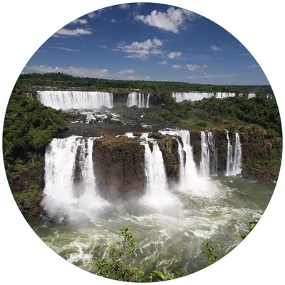 Produktbild von Wallario Premium Glasbild, freischwebende Optik, kräftige Farben, rund 50cm Durchmesser, Motiv Iguazu-Wasserfälle