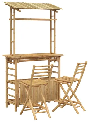 Immagine prodotto di Tavolino da esterno e 3 sgabelli da bar, in bambù naturale
