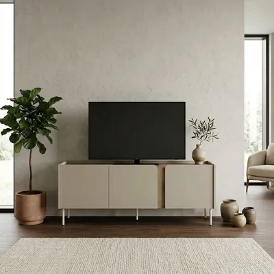 Productafbeelding van Skye Decor, TV-standaard van hoge kwaliteit, 100% melamine, in de kleuren zandsteen en Sepet eik, 140 cm