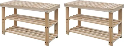 Produktbild von 2-in-1 Schuhbank 2 Stk. Massivholz Tanne
