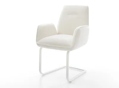 Produktbild von DELIFE Freischwinger Zoa-Flex Bouclé Soft Beige Freischwinger flach Weiß Taschenfederkern
