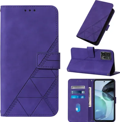 Produktbild von Hülle für Motorola Moto G72 Prägung Flip Leder Kartenfächer Schutzhülle mit Ständer Lila