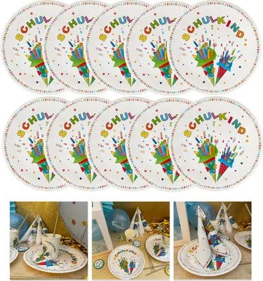 Produktbild von Oblique Unique 10x Schulkind Pappteller Papierteller Einwegteller für Schuleinführung Einschulung Tischdeko für Jungs Mädchen