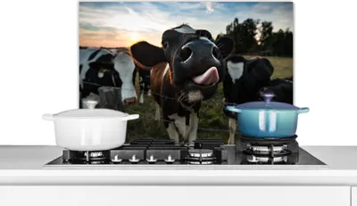 Produktbild von KitchenYeah®  Spritzschutz Küche - Küchenrückwand - Wandschutz für Herd und Spüle - Kuh - Tier - Nahaufnahme 60x40 - Alu-Dibond (Alternative zum Spritzschutz aus Glas) - Hitzebeständig - Herdspritzsch
