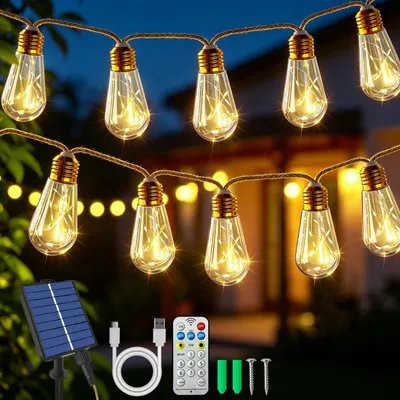 Solar-Lichtslinger, 16 warmweiße LED-Lampen, 8 m, wetterfest