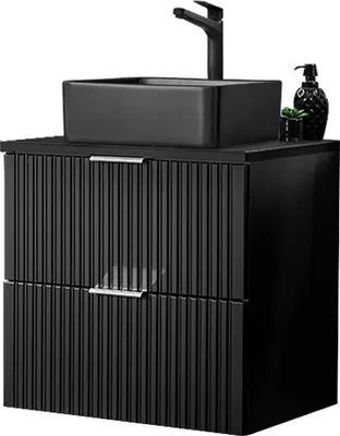 Produktbild von Badmöbel Waschtisch, 61cm, mit schwarzem Aufsatzbecken, ADELAIDE-56-BLACK, matt schwarz Rillenoptik, B/H/T ca. 60,6/72,2/46,5 cm