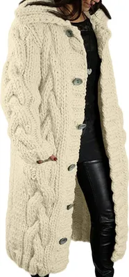 Produktbild von ASKSA Damen Strickjacke Grobstrick Casual Sweater Cardigan mit Knoepfen Oversize Strickcardigan, Aprikose, 4XL