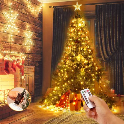 LED-Lichterkette mit Stern, 400 LEDs, 16 Stränge, warmweiß