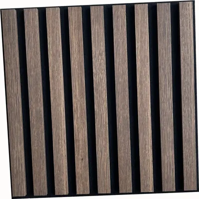 A close-up, straight-on view of a panel with vertical wooden slats against a black background.
