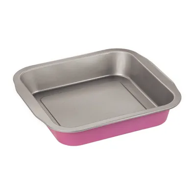 Produktbild von Zenker creative studio Brownie-Backform, Schokoladenkuchen Backblech mit Antihaftbeschichtung, Kuchenform: ca.270x260x50mm, kreatives Backen (Farbe: rosa, silber)