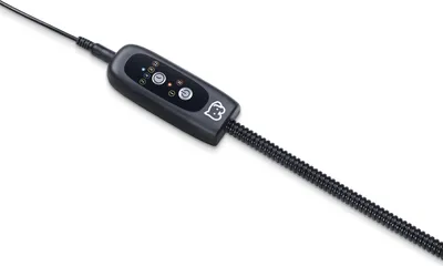 A black pet heating pad controller with a cord.