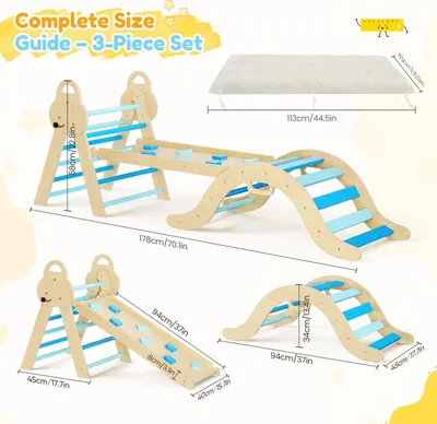Immagine prodotto di Struttura da gioco per bambini - Set da arrampicata in legno 7-in-1 per interni ed esterni - Scala da arrampicata a forma di triangolo - Scivolo - Cuscino imbottito - Adatto a bambini piccoli fino a 3 anni