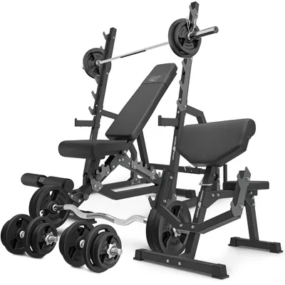 Produktbild von Marbo Sport - Set MS6_2.0_113KG | Doppelseitige Bank verstellbare Hantelablage, Scott Bank, Stangen- und Hantelscheiben Set 113 kg