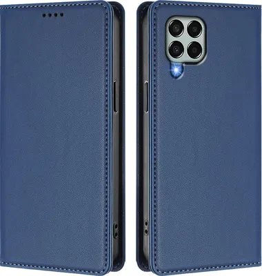 Produktbild von Handyhülle für Samsung Galaxy M33 5G, Kunstleder Klapphülle Stoßfeste Magnetische Hülle mit Ständer Dunkelblau