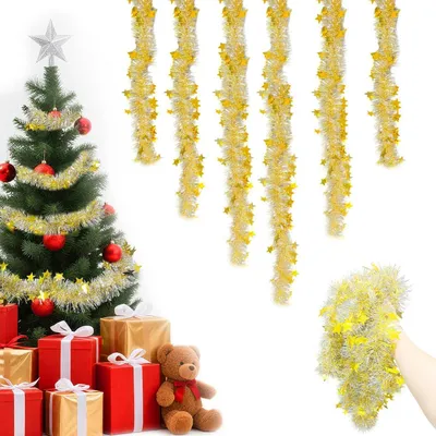 Image de Lametta, guirlande de 6 pièces, 3 mètres, couleur or, guirlande de Noël, décoration de Noël