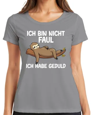 Productafbeelding van Niet lui, ik heb geduld. Grappig T-shirt voor dames met de tekst "Niet lui, ik heb geduld", grijs, maat M